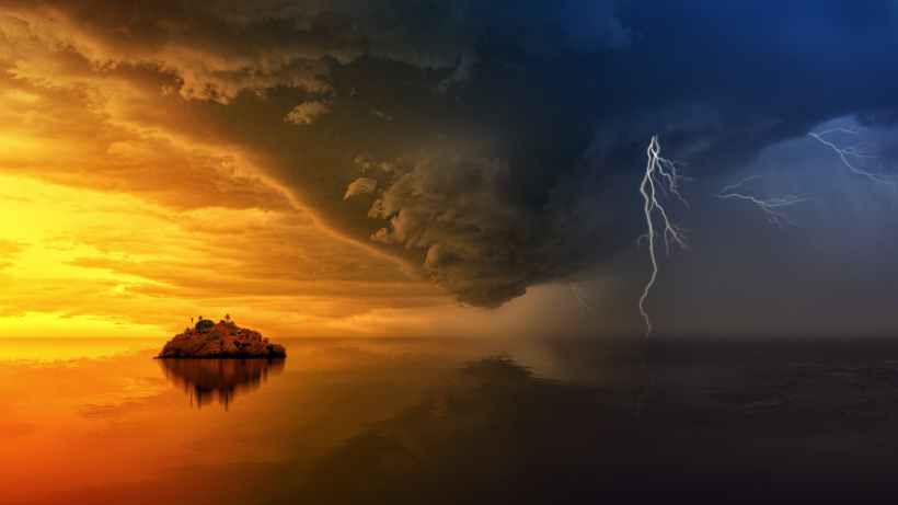 island during golden hour and upcoming storm